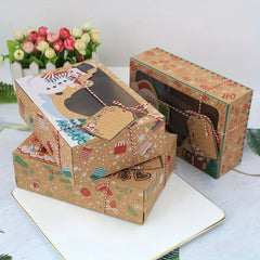 9Pcs Christmas Cookie Boxes Bakery Gift Boxes European Kraft Paper Box New Year Favors Large Candy Box Party Decoration