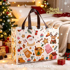 4/8pcs Christmas Handbags with Handles,Santa Reindeer Bell Pattern Reusable Gift Bags,Shopping Bags,Party Gift Bags