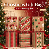 12Pcs Christmas Kraft Paper Gift Bags, 6 Designs Xmas Holiday Treat Bags,for Gift Wrapping, Candy & Cookie Packaging