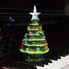 Christmas Tree Decoration Glowing Ceramic Christmas Village Tree with Xmas Tabletop Ornament Holiday Home Decor