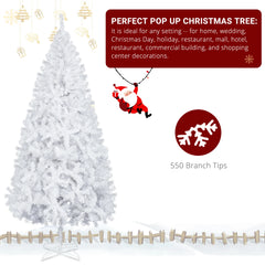 6FT Snowflake Christmas Tree – 650 Frosted PVC Tips, Metal Stand, Easy Assembly, Plush Branches, Spray White Effect, for Indoor/Outdoor Home, Office, Hotel, Villa, Party, Holiday Gift