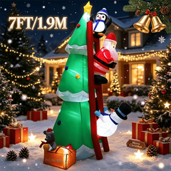 Christmas Inflatable DIY Decor Outdoor Giant Xmas Tree 7FT Lighted Blow Up Santa Claus Climbing Tree for HolidayYard Decor
