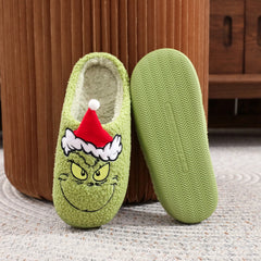 2026 Autumn Winter Fashion New Plus Size Men's Home Slippers Indoor Lazy Green Fur Monster Plush Flat Bottom Comfortable