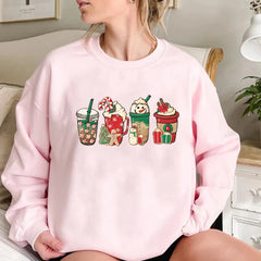 Christmas Coffee Sweatshirt Cute Fall Hoodie Christmas Shirt Unisex Long Sleeve Sweatshirt Snowman Latte Coffee Lover Pullovers