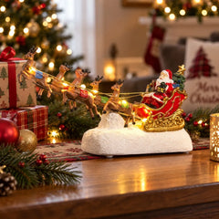 Christmas Village Decoration Santa Sleigh Reindeer Figurine Lighted Musical Christmas Fireplace Tabletop Holiday Home Decor Gift