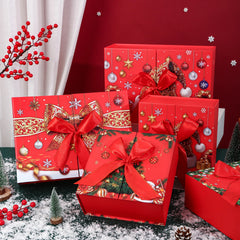 22×22×10cm Double Open Foldable Christmas Gift Box,4 Styles Empty Box for Xmas Candy Present Packaging Holiday Gift Decor