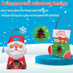 30 PCS Gift Bags with Handles for Christmas, Paper Candy Treat Boxes with Window,Xmas Party Goodie Treat Bags with Stickers for Kids Winter Birthday,Christmas Party Favor Supplies