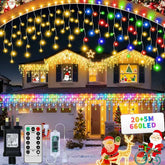 3 In1 Icicle Outdoor Christmas Lights, 20+5M/82Ft 660 LED Outdoor Fairy Light Plug In, Waterproof String Lights with 8 Modes and Dimmable for Porch, Deck, Garden, Backyard, Balcony Decorations