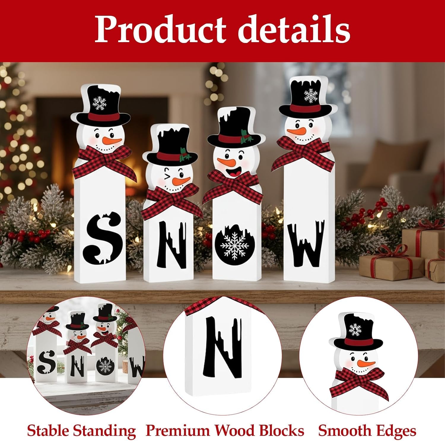 Christmas Decorations, Set of 4 Snowman Tabletop Decor, Traditional Indoor Xmas Decorations, 15 Cm Festive Holiday Centerpiece for Home and Kitchen