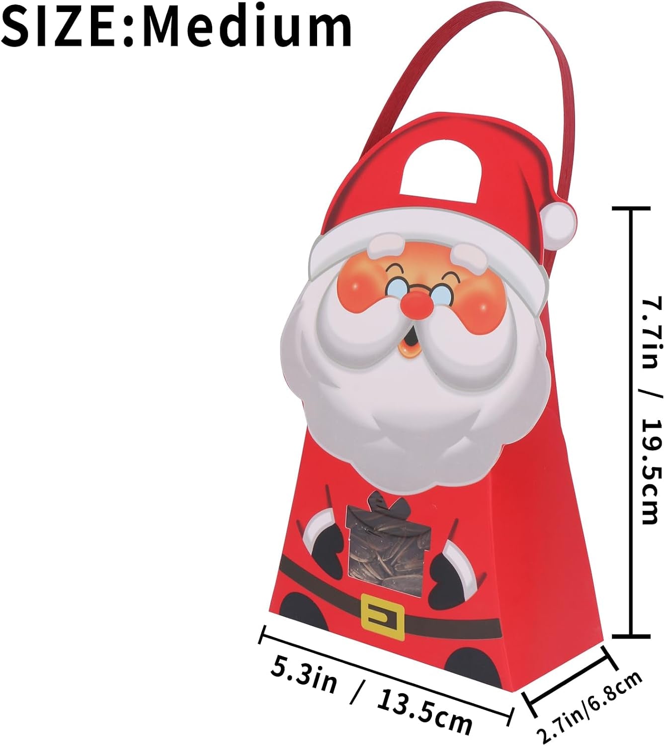 30 PCS Gift Bags with Handles for Christmas, Paper Candy Treat Boxes with Window，Xmas Party Goodie Treat Bags with Stickers for Kids Winter Birthday，Christmas Party Favor Supplies