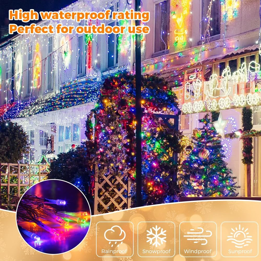 Fairy Lights & USB String Lights, 10M 100 Leds Copper Wire Light & Waterproof Outdoor Christmas Lights for Indoor Outdoor Lighting, Bedroom, Wedding Decor, Party, Christmas, Tree - Colourful
