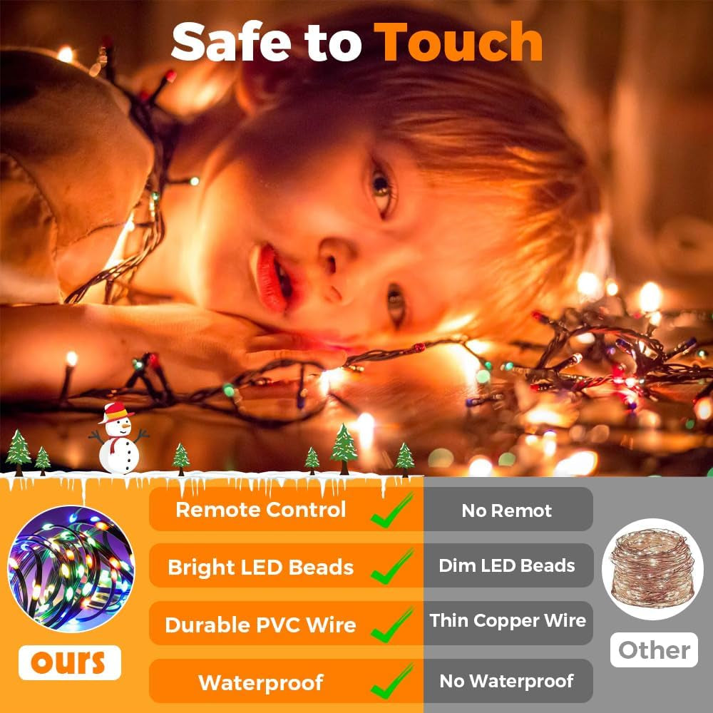 Fairy Lights & USB String Lights, 10M 100 Leds Copper Wire Light & Waterproof Outdoor Christmas Lights for Indoor Outdoor Lighting, Bedroom, Wedding Decor, Party, Christmas, Tree - Colourful