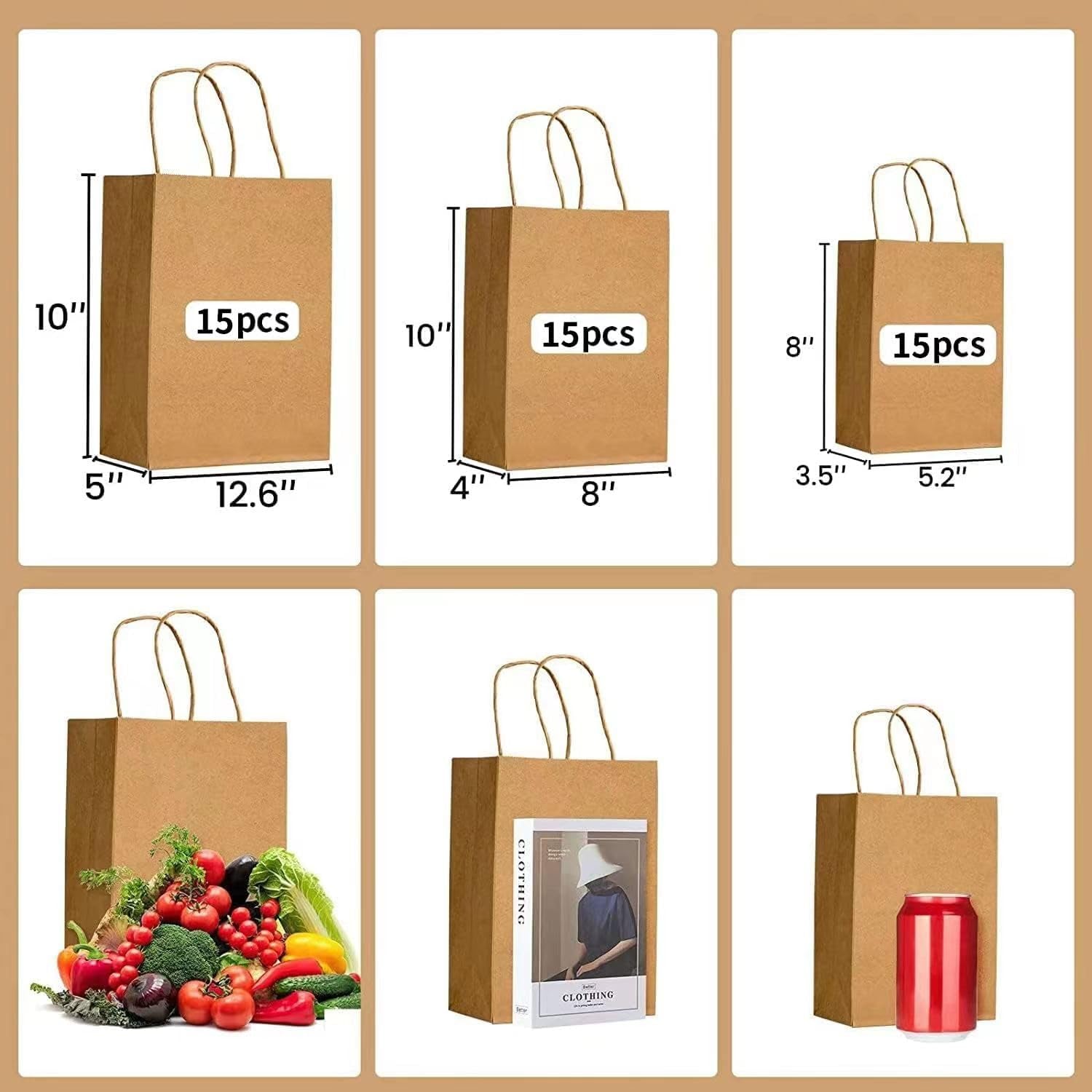 45Pcs Brown Kraft Paper Bags with Handles - Mixed Size Gift Bags for Business, Shopping, Retail, Party, Favor, Merchandise (Brown)