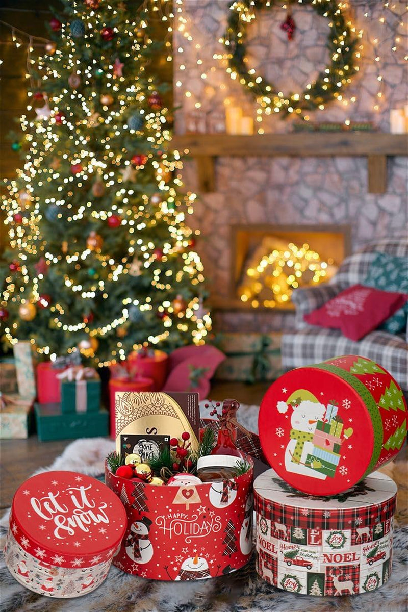 Round Gift Boxes with Lids for Presents Paper Floral Boxes for Christmas