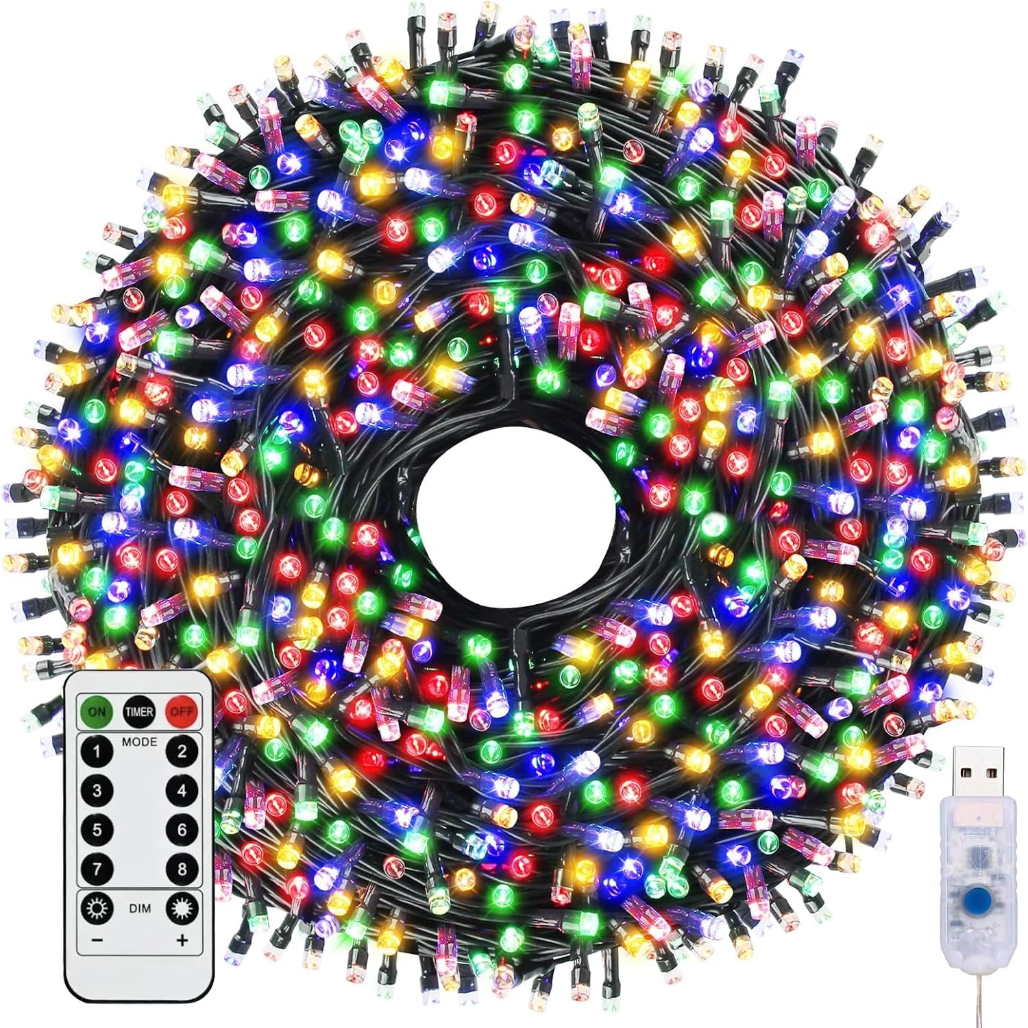 Fairy Lights & USB String Lights, 10M 100 Leds Copper Wire Light & Waterproof Outdoor Christmas Lights for Indoor Outdoor Lighting, Bedroom, Wedding Decor, Party, Christmas, Tree - Colourful