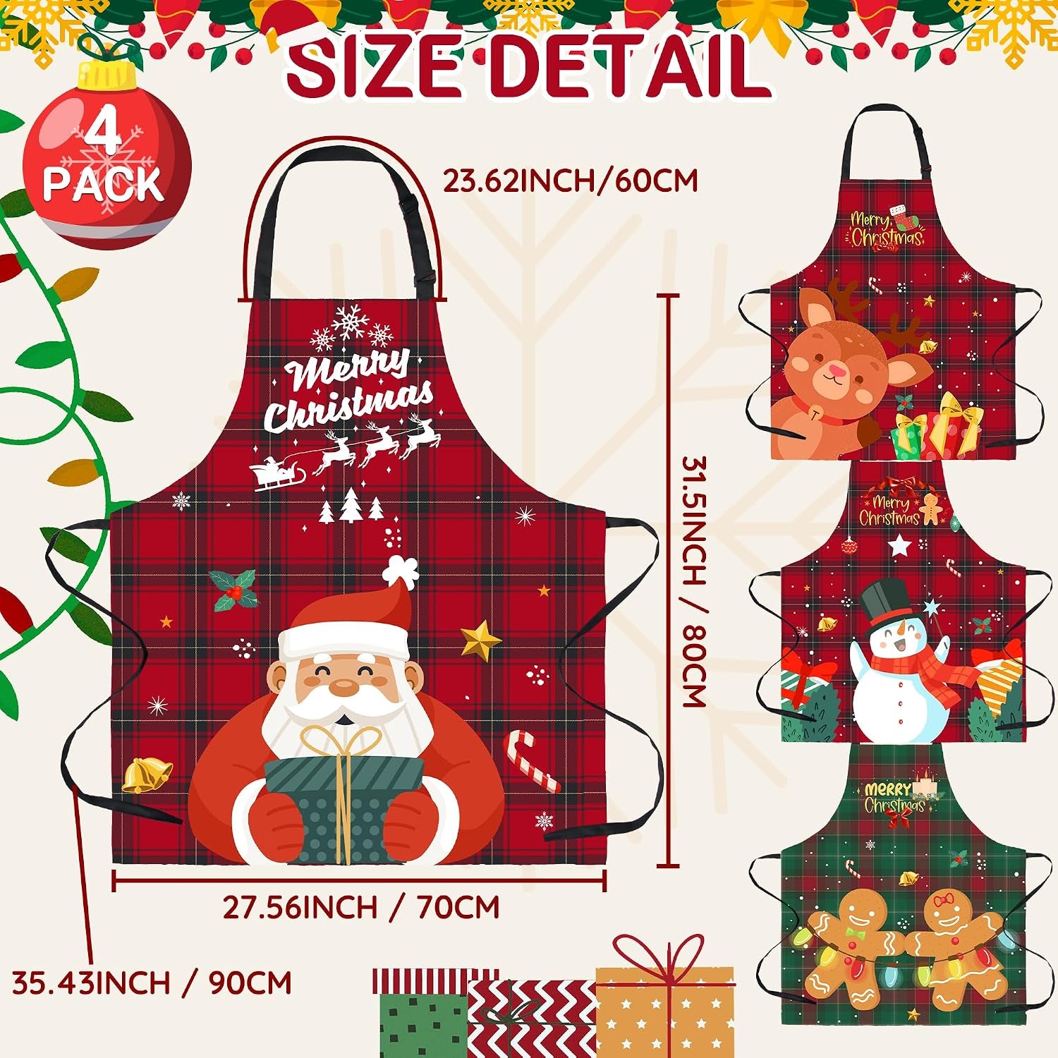 4 Pack Funny Christmas Chef Bib Aprons for Women Men Waterproof Ideal Gift