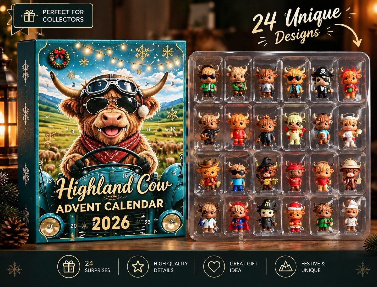 Highland Cow Advent Calendar 2026 Countdown 24 Day Halloween Xmas Figure 3D Gift