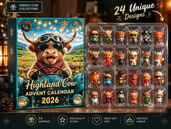 Highland Cow Advent Calendar 2026 Countdown 24 Day Halloween Xmas Figure 3D Gift