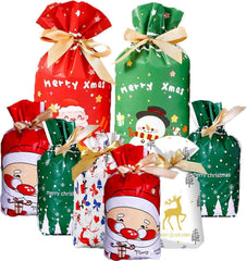 34 Pieces of Gift Bags in Various Sizes, Christmas Drawstring Bags, Christmas Party Gift with Ropes, Suitable for Birthdays and Party