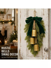Christmas Door Hanging, Artificial Cedar Greenery and Vintage Metal Bells