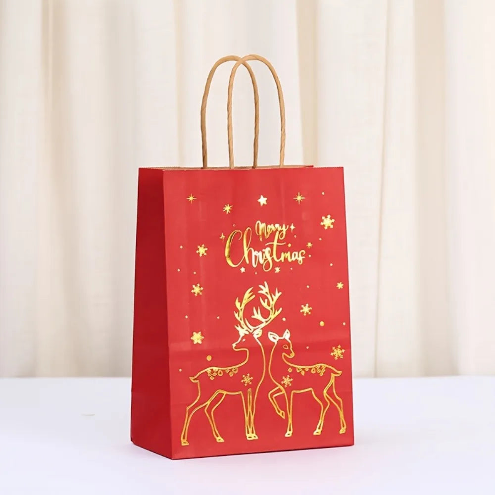 3/12 Pcs Christmas Gift Bag Set, Gold Tree Print Red Green Metallic Edge, Handled Holiday Gift Pouches