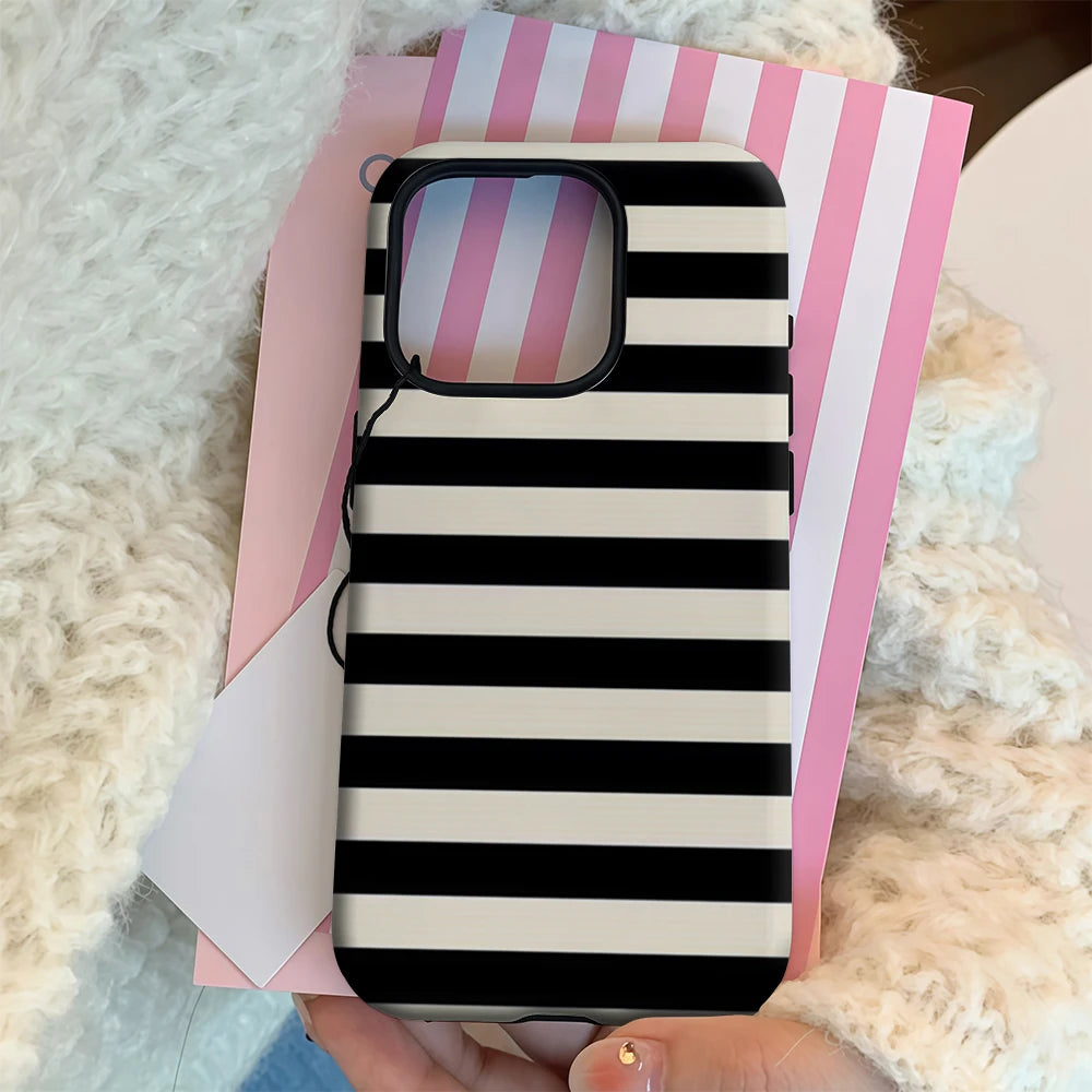 Black & White Vertical Stripe IPhone17 Must-Haves Phone Case for IPhone 17 16 15 14 13 12 Pro Max Plus Double-layer Back Cover