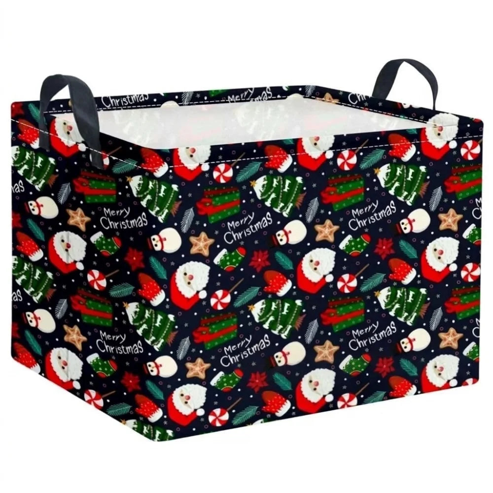 Cartoon Snowman Christmas Storage Basket Dwarf Pattern Large Capacity Christmas Gift Basket Rectangular Non-Woven