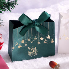 10-Piece Christmas Gift Box with Bow, Santa Claus Sleigh and Reindeer Pattern, Holiday Candy Gift Bags, Suitable for Holiday Parties