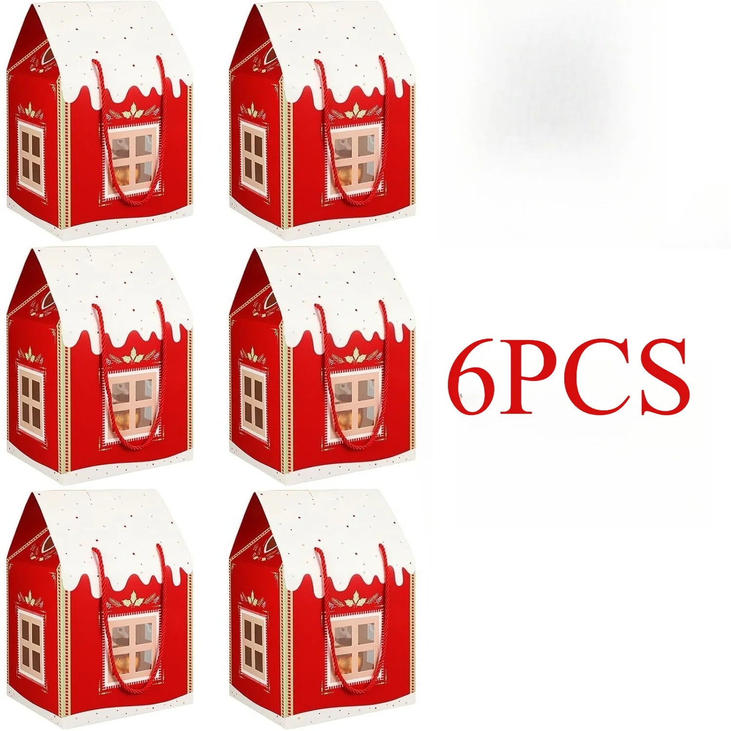 1-6 Pcs Christmas House Shaped Box Retro Red Cottage Gift Box with Handle for Party Candy Favors Clear Window Paper Treat Bags