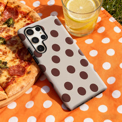 Brown Polka Dots Phone Case for Samsung Galaxy S25 Ultra S24 S23 Ultra Plus Glossy Double-layer Back Cover