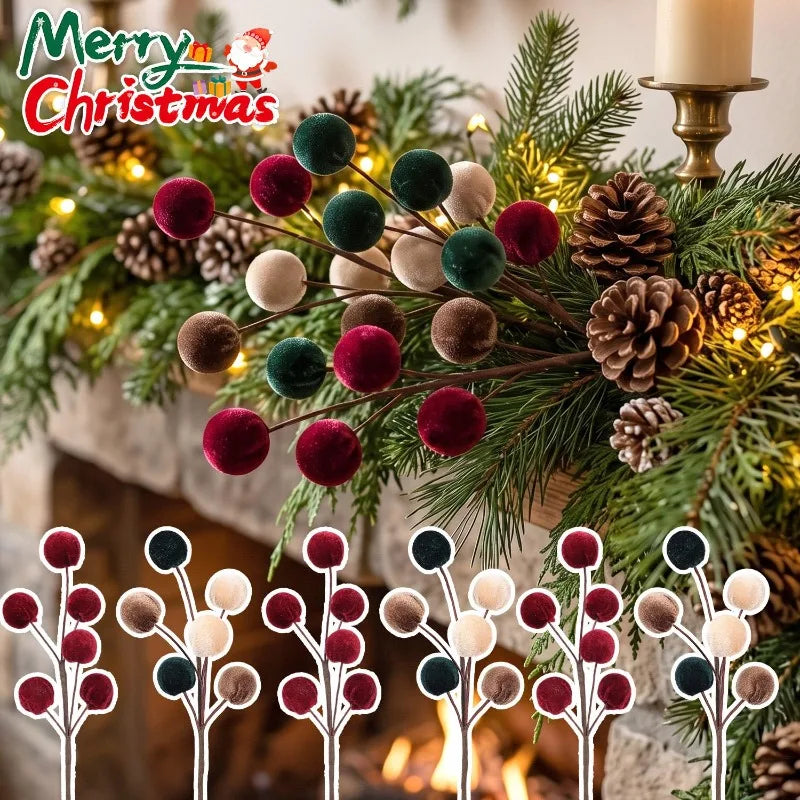 Christmas Tree Foam Ball Ornaments Velvet Foam Ball Xmas Tree Branches Bouquet Hanging Decoration Home New Year Party Decoration