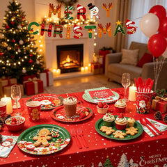Christmas Tableware Set Xmas Paper Plates Cups Napkins Banner Merry Christmas Home Family Holiday Party Decor Supplies