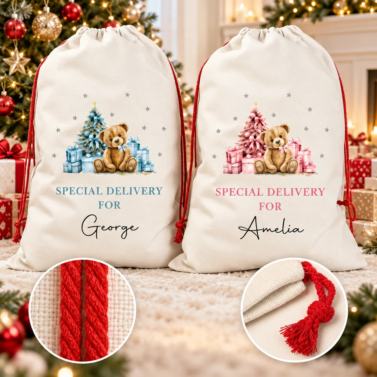 Personalised Santa Sack with Custom Name, Large Christmas Gift Bag for Kids, Xmas Present Storage Sack for Christmas Eve
