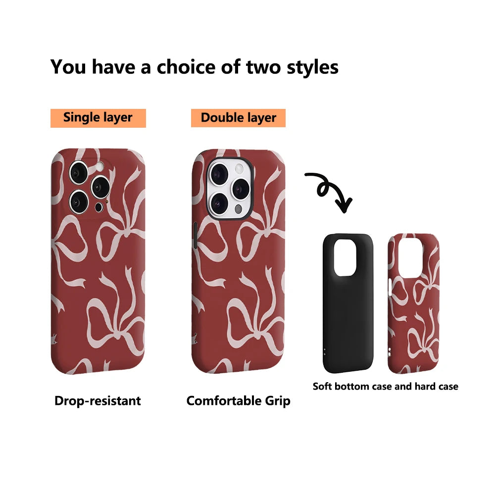 Blush Red Bow Elegance IPhone17 Must-Haves Phone Case for IPhone 17 16 15 14 13 12 11 Pro Max Plus Double-layer Back Cover