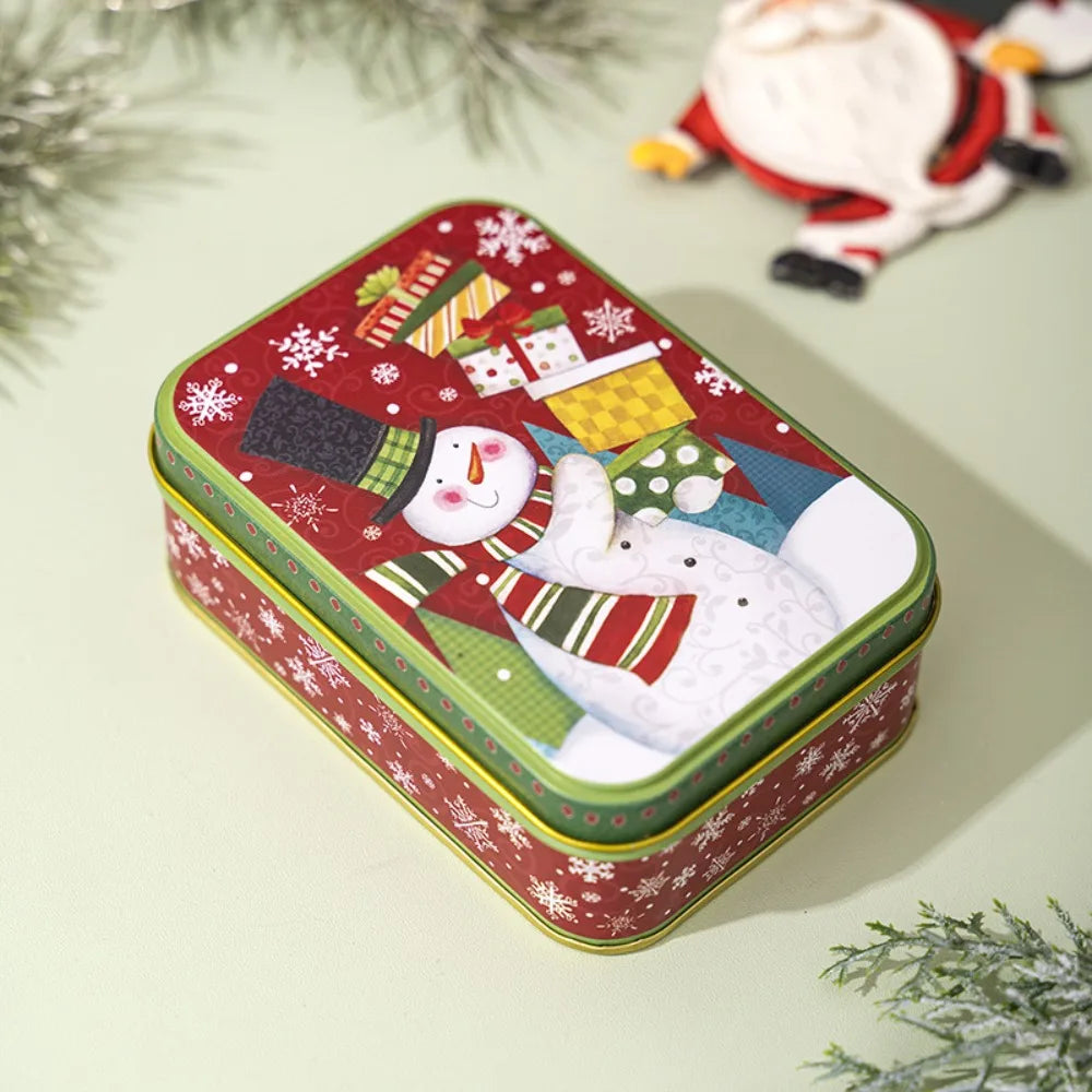 Cute Tinplate Christmas Tin Box Gift New Year Party Supplies Gift Box Festival Ornaments Candy Jar Christmas