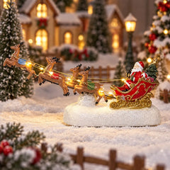Christmas Village Decoration Santa Sleigh Reindeer Figurine Lighted Musical Christmas Fireplace Tabletop Holiday Home Decor Gift