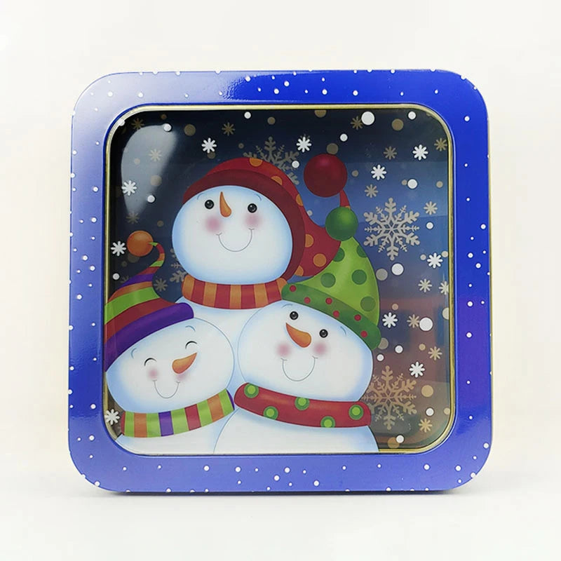 Square Christmas Tin Box Santa Claus Snowman Pattern Tin Box With Lid Cookie Box Mousse Cake Packaging Tin Box Home Storage Box
