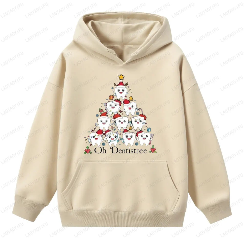 Funny Christmas Teeth Tree Sweatshirt Christmas Dentist Clothes Gift Hoodies Women Men Autumn Winter Crewneck Graphic Pullover