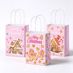 5-50pcs Christmas Paper Gift Bags with Handles Gingerbread House Merry Christmas Party Favor Treat Bags Goodie Candy Bags