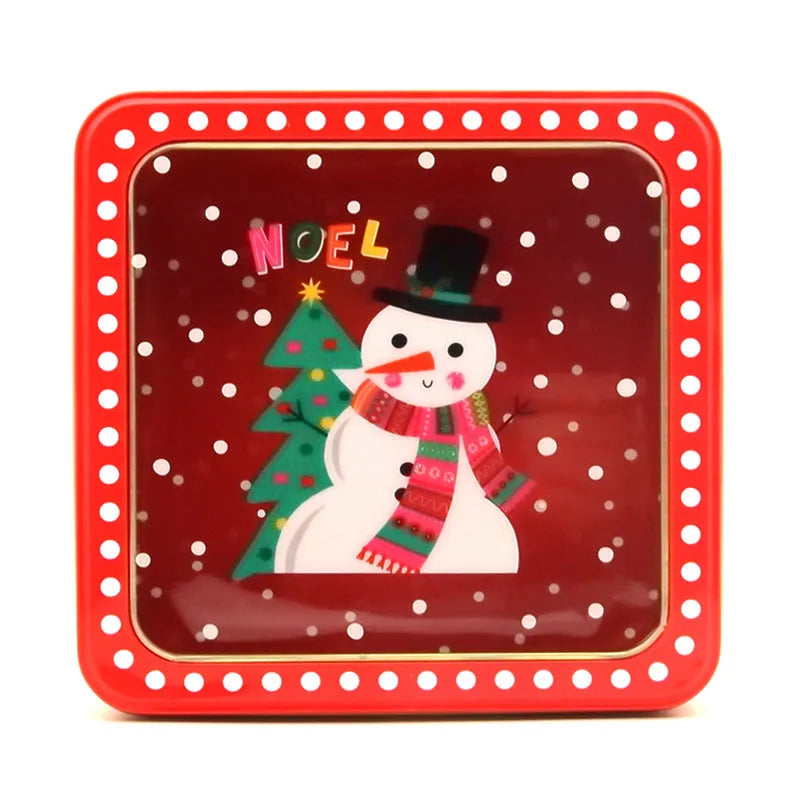 Square Christmas Tin Box Santa Claus Snowman Pattern Tin Box With Lid Cookie Box Mousse Cake Packaging Tin Box Home Storage Box
