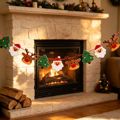 Christmas Felt Banner Bunting With Reindeer, Santa Claus And Xmas Tree Decorations Hanging Garlands For Holiday Winter Parties