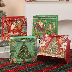 3pcs/pack Christmas Gift Bags Santa Vintage Xmas Tree Bow Ribbon Handle Paper Bags Holiday Present Packaging Storage Bag
