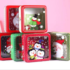 Square Christmas Tin Box Santa Claus Snowman Pattern Tin Box With Lid Cookie Box Mousse Cake Packaging Tin Box Home Storage Box
