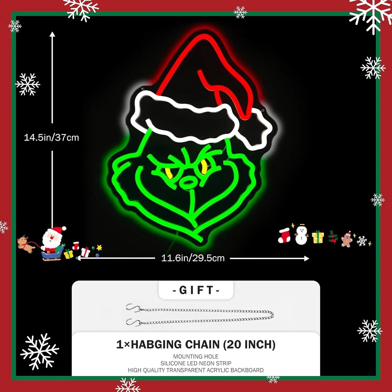 Christmas Neon Sign Cartoon Christmas Neon Light Sign for Wall Light Up Signs for Home Party Neon Wall Light Decor Xmas Gift