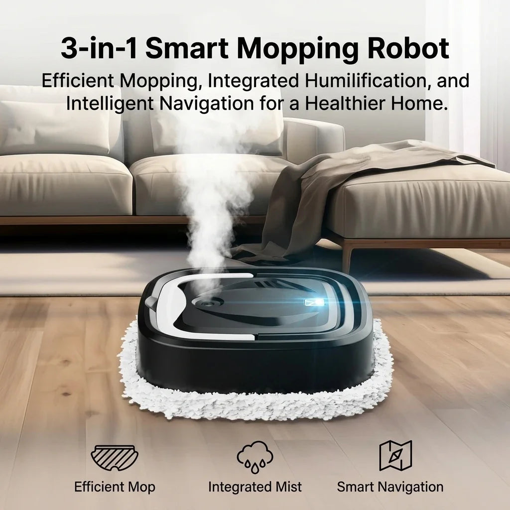 Robot Mopping Machine 3-in-1 Floor Cleaner with Spray Humidifier Dry Wet Use USB Intelligent Home Cleaning Tool