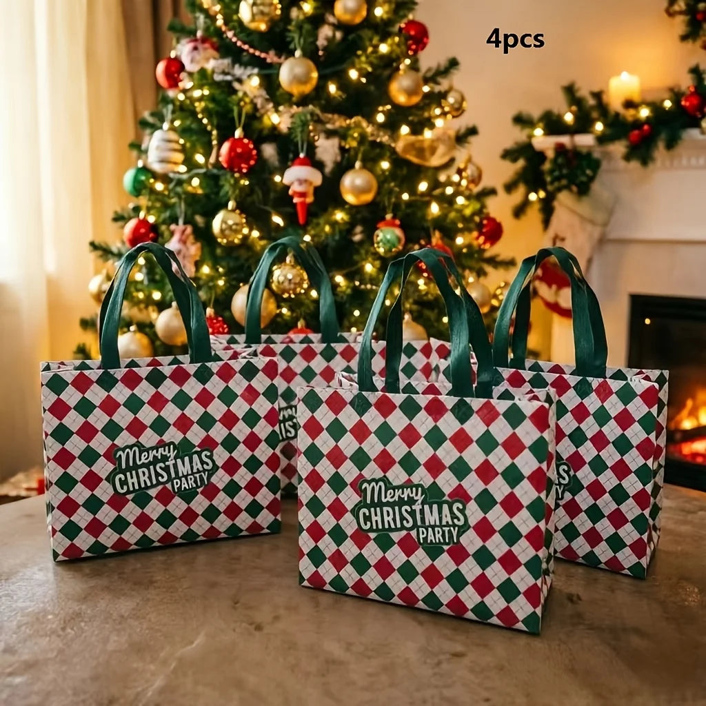 4pcs Large Christmas Gift Bags with Handles, Reusable Non-Woven Fabric Holiday Shopping Tote Bags, Suitable for Christmas Party