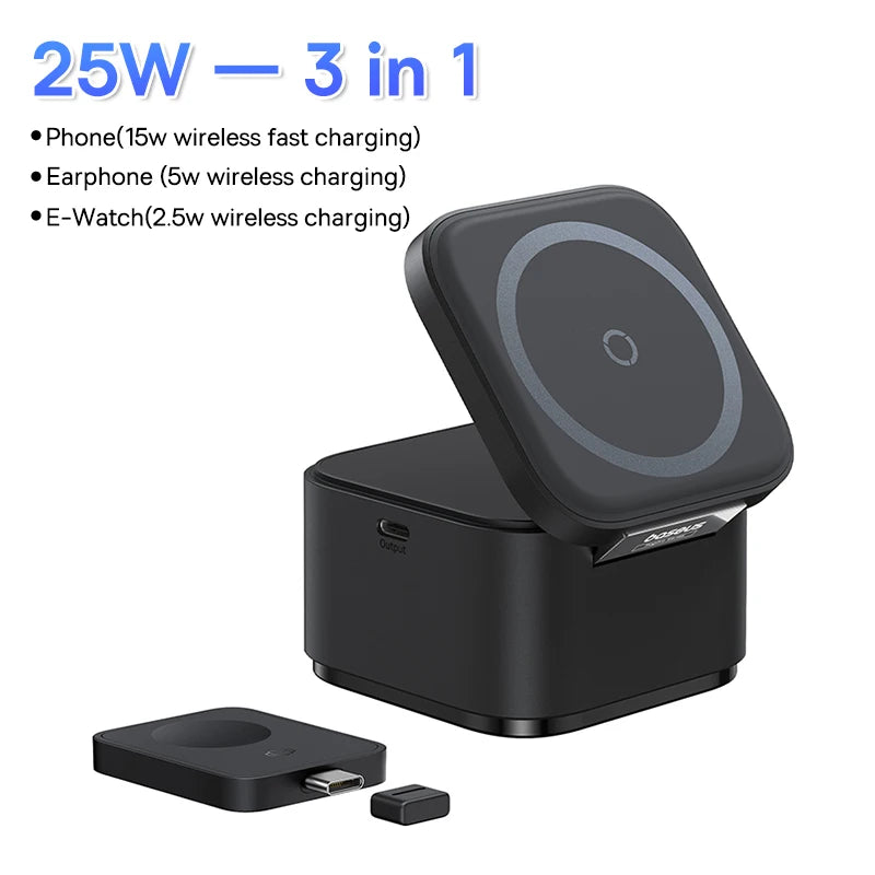 Baseus 3 in 1 25W Magnetic Wireless Charger Stand 15W Fast Wireless Charging Desktop Dock Station For iPhone16 15 14 13 Airpod