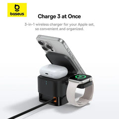 Baseus 3 in 1 25W Magnetic Wireless Charger Stand 15W Fast Wireless Charging Desktop Dock Station For iPhone16 15 14 13 Airpod