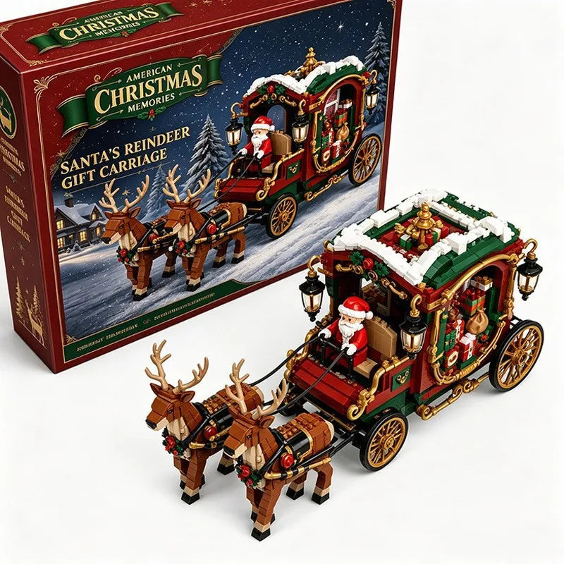 Santa Claus Reindeer Gift Sleigh Building Blocks, Christmas Theme Assembly Model, Compatible Ornament