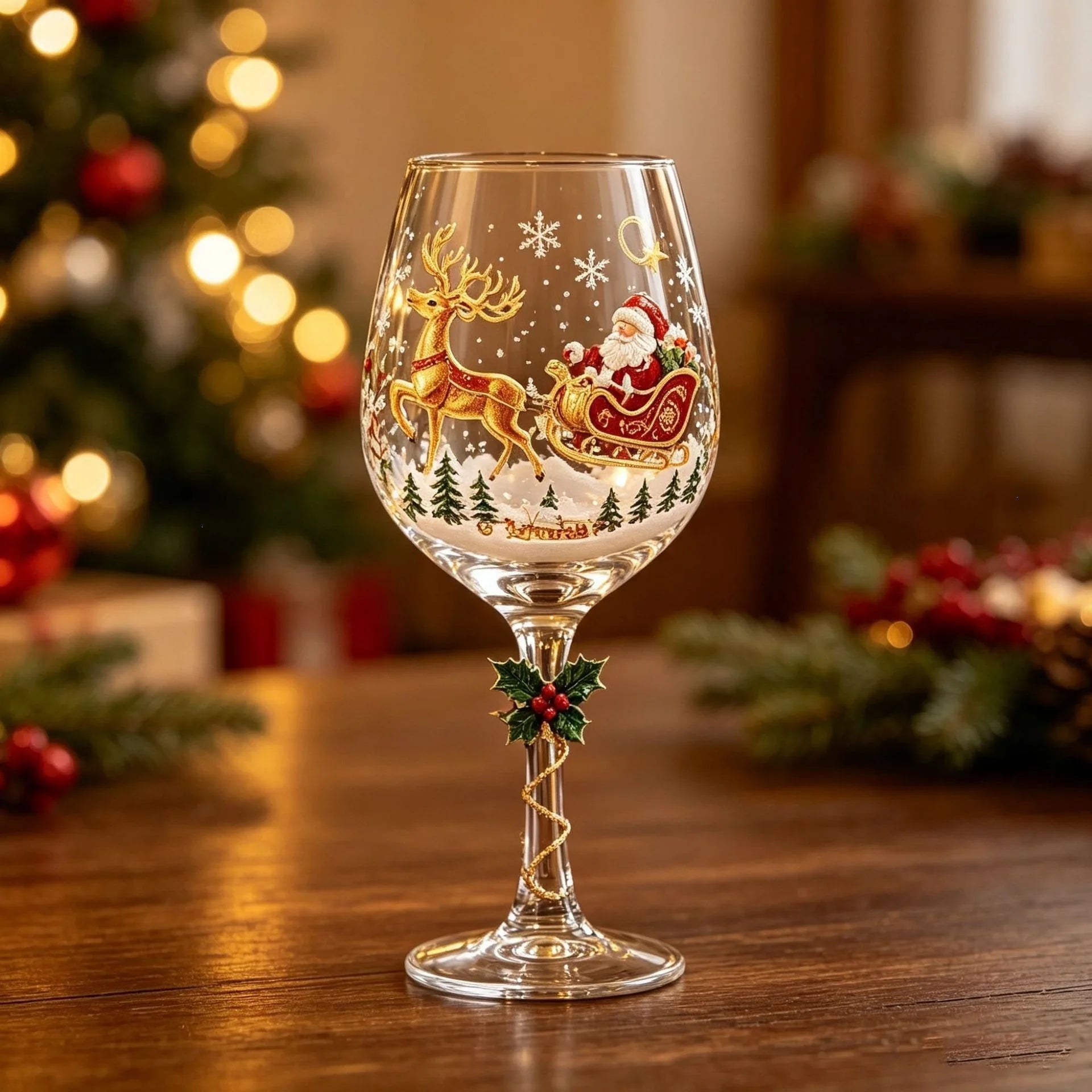 Novelty Christmas Wine Glasses Single & 6Pcs Gift Box Set,Christmas Stocking Tree Wreath Goblet for Christmas Party Decoration